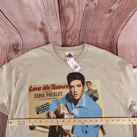 Vintage 1998 AAA Mens Sz XL Elvis Presley Love Me Tender Tan T-Shirt Tee Cotton - Picture 11 of 13